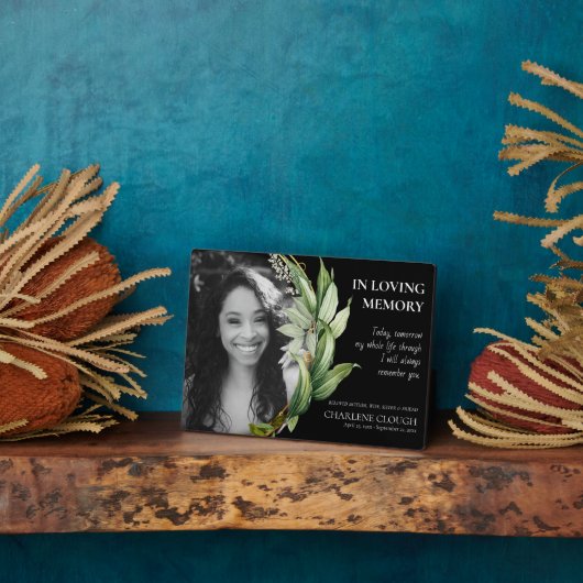 Plaque photo Memorial | Cadre de feuillage vert (Côté)