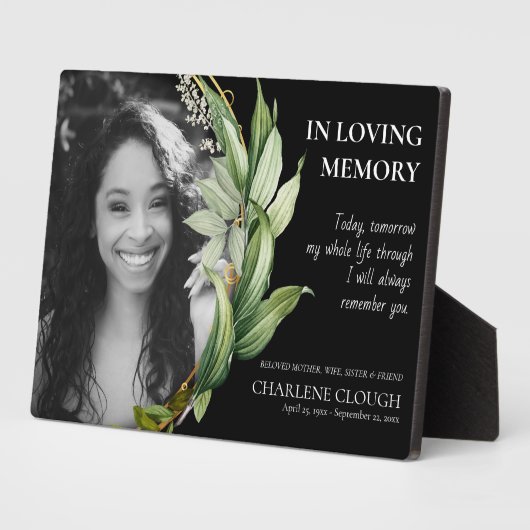 Plaque photo Memorial | Cadre de feuillage vert (Côté)