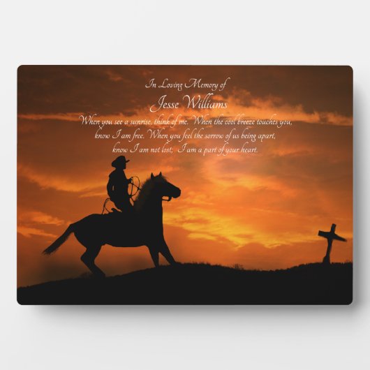Plaque Photo Memorial Country Western Cowboy (Devant)