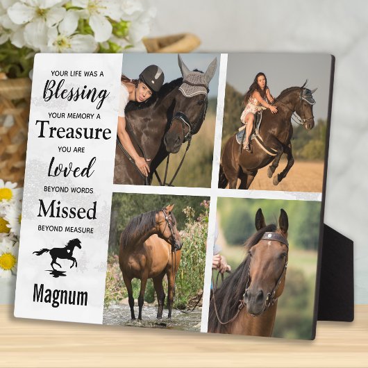 Plaque Photo Mémorial de Cheval Sympathie Perte Animale Marbre