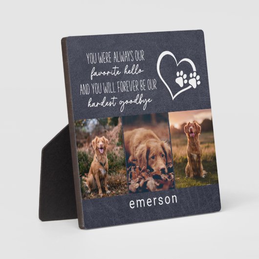 Plaque Photo Mémorial de chien photo en cuir bleu collage (Recto)