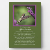 Plaque Photo Mémorial de la grand-mère avec poème de colibri (Devant)