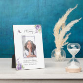 Plaque Photo Mémorial funéraire floral et papillon violet (Côté)