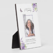 Plaque Photo Mémorial funéraire floral et papillon violet (Côté)