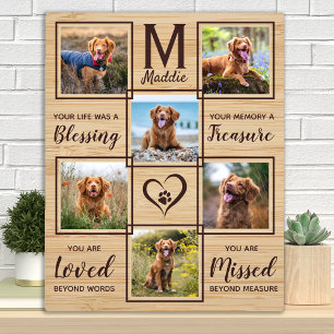Plaque Photo Mémorial pour chien en bois naturel Collage photo