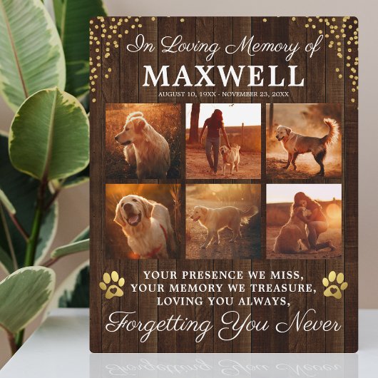 Plaque Photo Mémorial rustique en bois pour chien