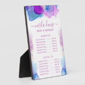 Plaque Photo Menu de prix d'encre bleue violette de script de s (Côté)