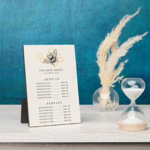 Plaque Photo Menu des prix de l'abeille vintage logo rustique