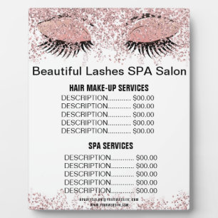 Plaque Photo Menu des prix de SPA Salon avec cils roses paillet