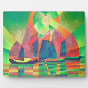 Plaque Photo Mer de vert avec des joncs Abstraits cubes