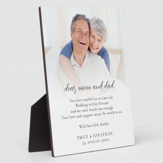 Plaque Photo Merci aux parents du Mariage des jeunes mariés (Côté)