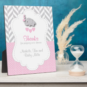Plaque Photo Merci Baby shower rose, gris blanc