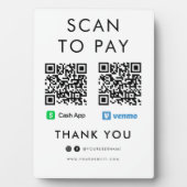 Plaque Photo Merci Cash App Venmo Scan pour payer le code QR bl (Devant)