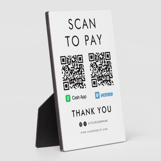 Plaque Photo Merci Cash App Venmo Scan pour payer le code QR bl (Côté)