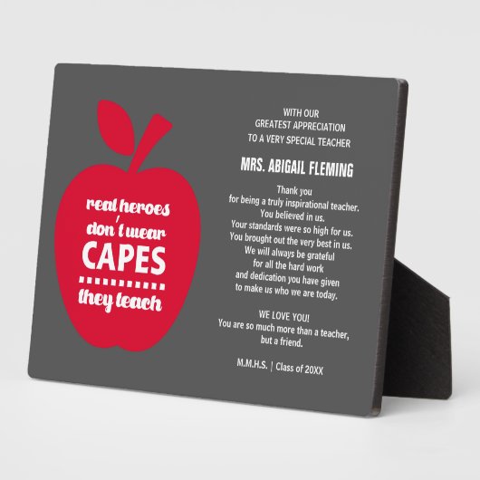 Plaque Photo Merci, professeur. Don de devis d'enseignement (Côté)