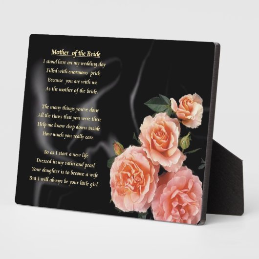 Plaque Photo Mère du poème de mariée - Fleurs roses (Côté)