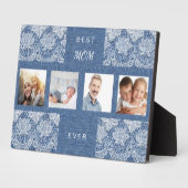 Plaque Photo Mère maman photo collage bleu dentelle denim (Côté)