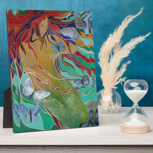Plaque Photo Mermaid Nage avec Papillons Imaginaire Art (Côté)