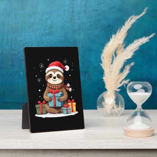Plaque Photo Merry Slothmas cute Christmas sloth Santa hat Xmas (Côté)
