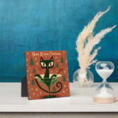 Plaque Photo Mid Century Black Cat Merry Martini Noël (Insitu)