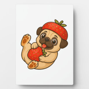 Plaque Photo Mignon pug avec dessin animé de fraises doux fruit