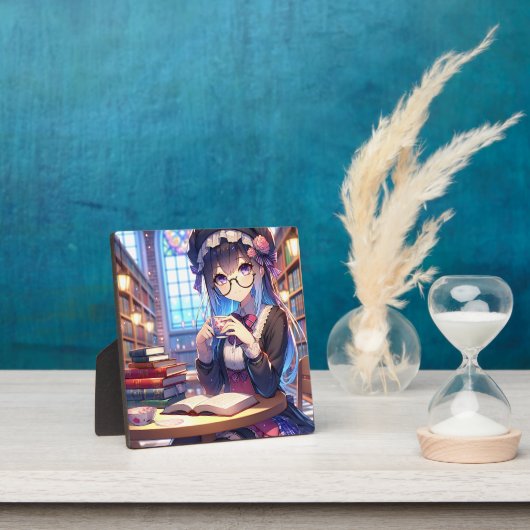 Plaque Photo Mignonne fille Anime dans les lunettes Lecture (Insitu)