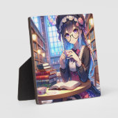 Plaque Photo Mignonne fille Anime dans les lunettes Lecture (Recto)
