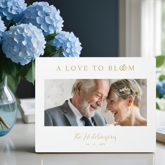 Plaque Photo Minimalist Romantic Wedding Anniversary Faux GoLD