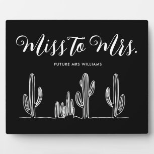Plaque Photo Miss to Mrs Moderne Boho Noir Cactus Enterrement d
