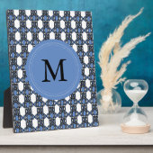 Plaque Photo Mod Retro Monogram Blue Abstrait Scarab Motif (Côté)