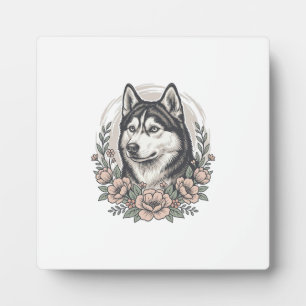 Plaque Photo Modèle de chemise à portrait floral Husky vintage_