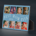 Plaque Photo Modern 8 Photo Collage Best Mom Ever Denim Blue<br><div class="desc">Modern and minimal mother's day photo keepsake plaque featuring 8 photos with a curvy typography text that says "best mom ever." The color is denim blue.</div>