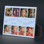 Plaque Photo Modern 8 Photo Grid Love You Grandma Icy Blue<br><div class="desc">Modern and minimal keepsake photo plaque to gift it to a grandmother featuring 8 photos with a curvy typography text that says "we love you grandma." The color is icy blue.</div>
