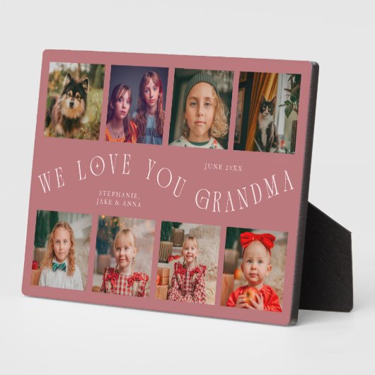 Plaque Photo Modern 8 Photo Grid Love You Grandma Pink (Côté)