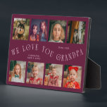 Plaque Photo Modern 8 Photo Grid Love You Grandpa Cranberry<br><div class="desc">Modern and minimal keepsake photo plaque to gift it to a grandfather featuring 8 photos with a curvy typography text that says "we love you grandpa." The color is cranberry.</div>