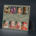 Plaque Photo Modern 8 Photo Grid Love You Grandpa Sage Green<br><div class="desc">Modern and minimal keepsake photo plaque to gift it to a grandfather featuring 8 photos with a curvy typography text that says "we love you grandpa." The color is sage green.</div>