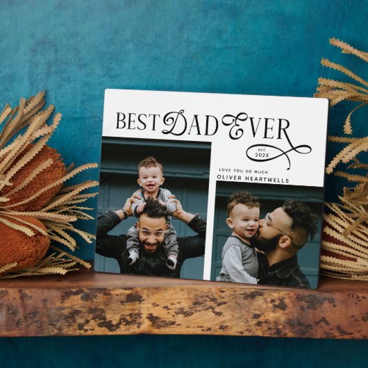 Plaque Photo Modern Best Dad Ever 2 Photos Fathers Day Gifts (Côté)