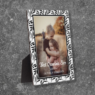 Plaque Photo  Modern Black & White Floral Best Grandma Ever
