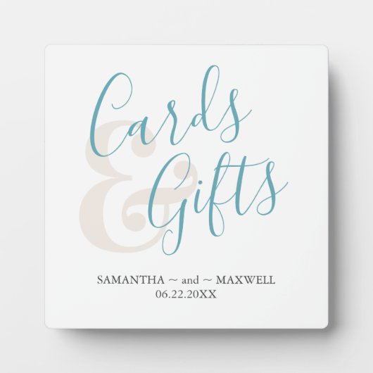 Plaque Photo Modern Blue Typography Wedding Cards Gifts Sign (Devant)