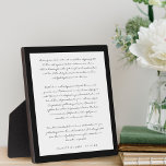 Plaque Photo Modern Minimal & Elegant Black/White Wedding Vows<br><div class="desc">Newlyweds wedding day vows plaque to always remember your special day and your love and promise to each other. This elegant wedding day keepsake plaque features a simple minimal black and white design to display your special vows. A simple and modern black border frames your wedding vows. Personalize with your...</div>
