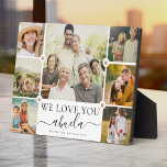 Plaque Photo Modern We Love You Abuela Family Photo Collage<br><div class="desc">Un cadeau élégant et moderne de la Fête des Mères : Une plaque de collage photo de famille Instagram tendance lisant WE LOVE YOU ABUELA en joli main écriture à côté de vos noms et 7 de vos photos préférées accentuées par des coeurs d'or rose doux imprimé pour la meilleure...</div>