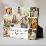 Plaque Photo Modern We Love You Nana Family Photo Collage<br><div class="desc">Un cadeau élégant et moderne de la Fête des Mères : Une plaque de collage photo de famille Instagram tendance lisant WE LOVE YOU NANA en joli écriture lettrée à côté de vos noms et 7 de vos photos préférées accentuées par des coeurs d'or rose doux imprimé pour la meilleure...</div>