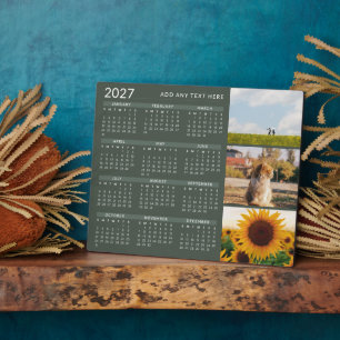 Plaque Photo Moderne Minimaliste 3 Photo Calendrier 2027 Vert S