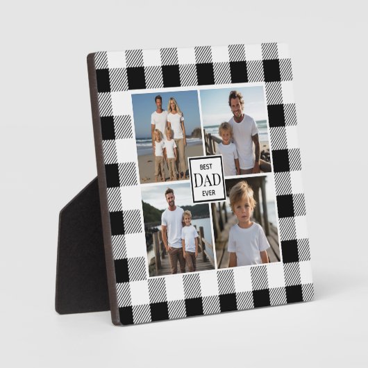 Plaque Photo Moderne noir blanc plaid 4 modèle photo (Recto)