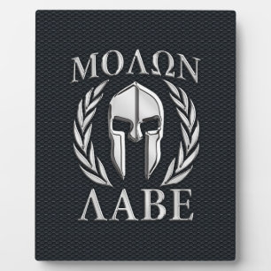 Plaque Photo Molon Labe Chrome Comme Casque Spartan sur Grille