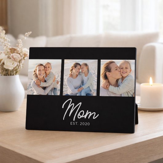 Plaque Photo Mom Established Elegant Script Black 3 Photo