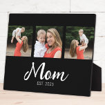 Plaque Photo Mom Established Elegant Script Black 3 Photo<br><div class="desc">Black White Mom Established Script 3 Photo Elegant Modern Design. Customize it. Replace the photos with your own of your kids and change the years to the years you became a mom.</div>