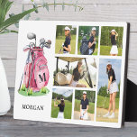 Plaque Photo Monogram Pink Golf Photo Collage<br><div class="desc">Cette plaque photo personnalisée avec un pied de chevalet est une excellente façon d'honorer des souvenirs préférés avec une touche d'inspiration golf. Sur le côté gauche, le design comprend un sac de golf rose à l'aquarelle avec un monogramme personnalisé imprimé sur le sac lui-même. Ci-dessous, le nom du destinataire apparaît...</div>