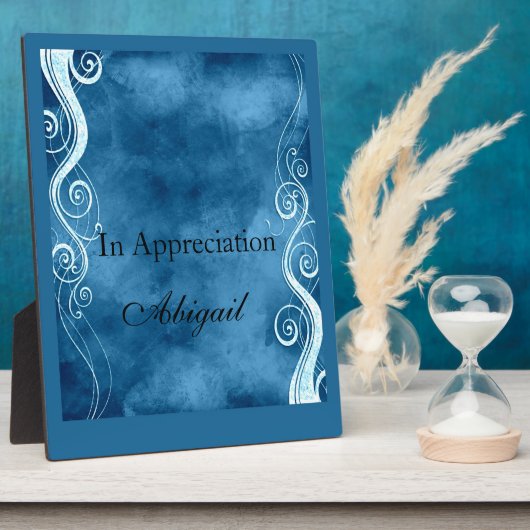 Plaque Photo Monograme de Bold Blue et White Curls (Côté)