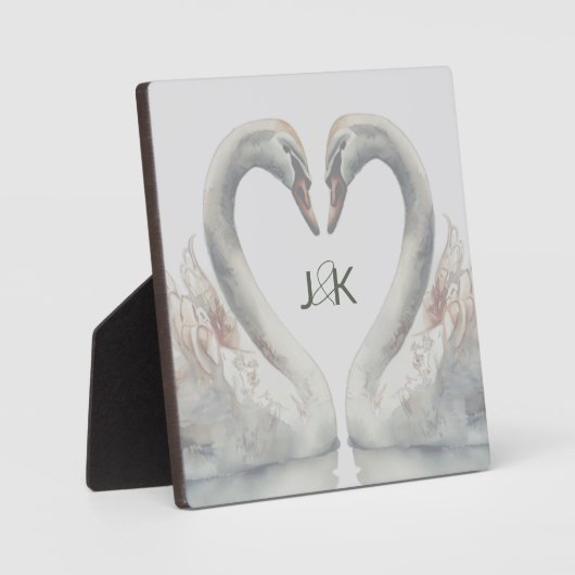 Plaque Photo Monogramme de cygne romantique (Recto)